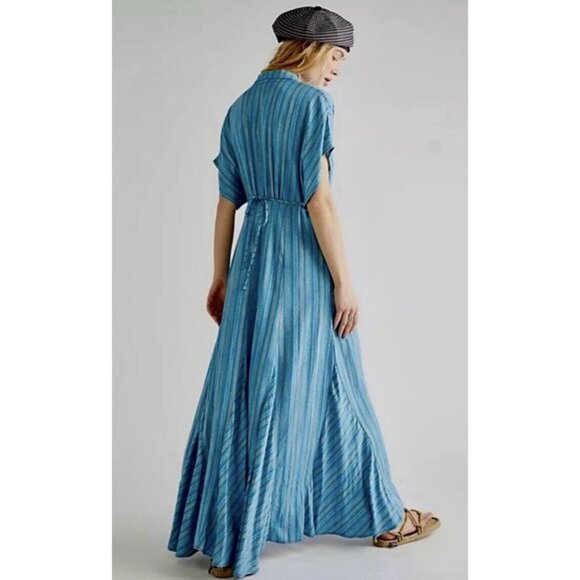 Free People Women Rowan Striped Blue Button Front Maxi Dress Small  $128 - Picture 3 of 10